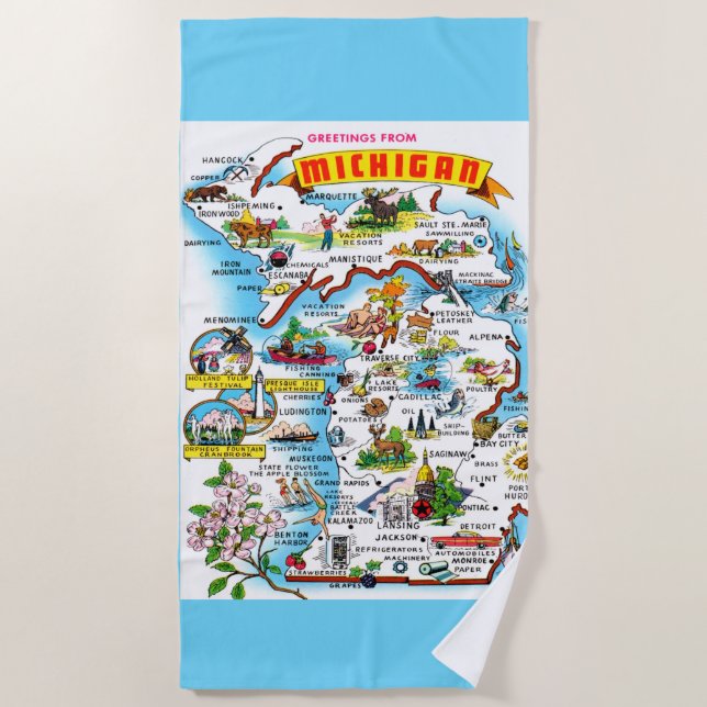Karte von Michigan Strandtuch (Vorderseite)
