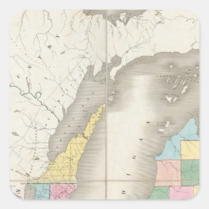 Karte von Michigan u. Teil von Wisconsin-Gebiet Quadratischer Aufkleber