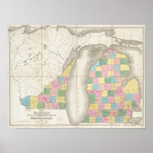 Karte von Michigan und Teil des Gebiets Wisconsin Poster