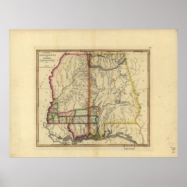 Karte von Mississippi & Alabama 1810 Poster (Vorne)
