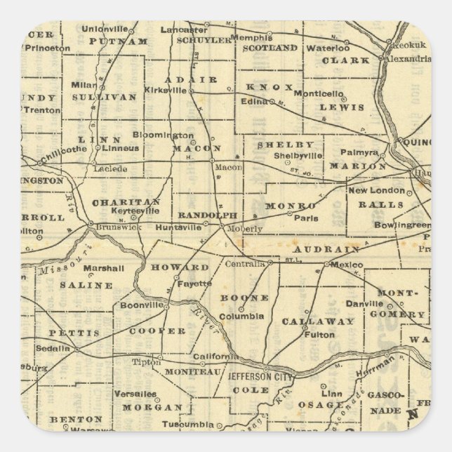 Karte von Missouri 2 Quadratischer Aufkleber (Vorderseite)