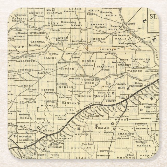 Karte von Missouri 2 Rechteckiger Pappuntersetzer (Vorderseite)