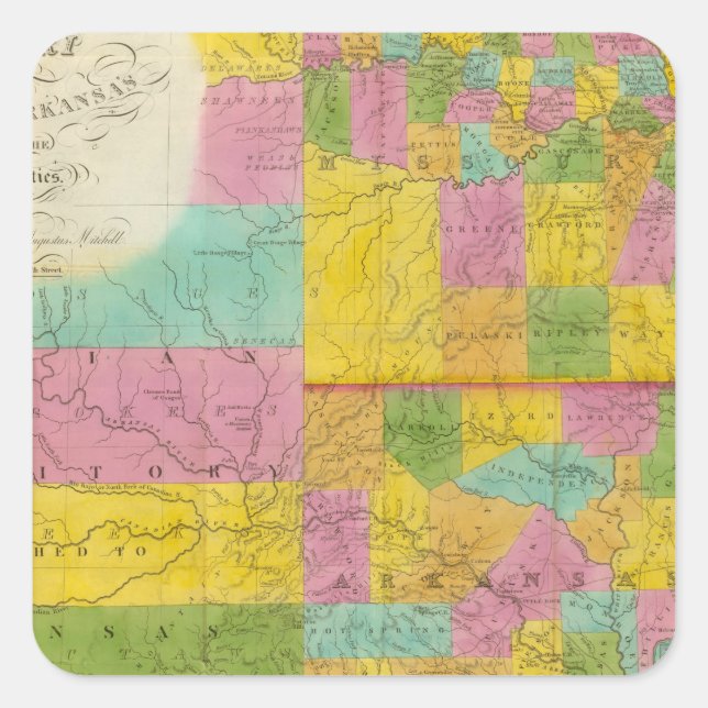 Karte von Missouri Quadratischer Aufkleber (Vorderseite)