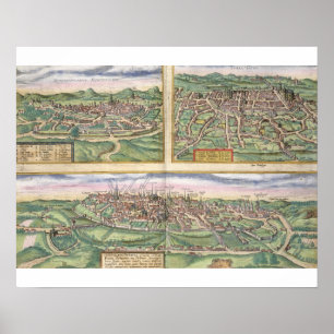 Karte von Montpellier, Tours und Poitiers, von 'Ci Poster