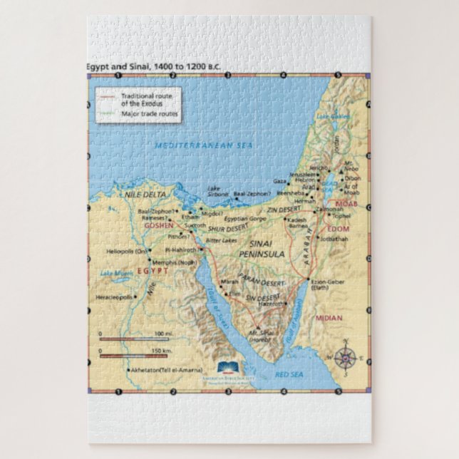 Karte von Moses Exodus Ägypten und Sinai 1400 bis  (Vertikal)