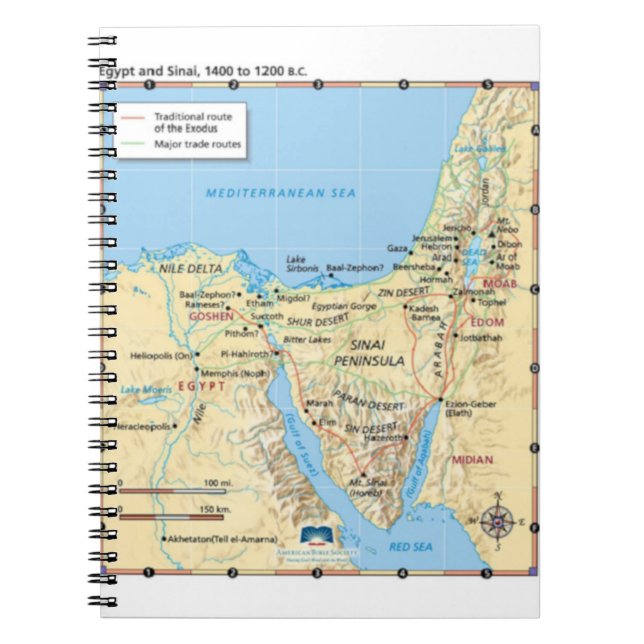 Karte von Moses-Exodus Ägypten und Sinai 1400 bis Notizblock (Vorderseite)