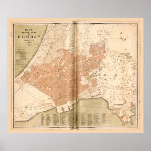 Karte von Mumbai (Bombay), Indien (1855) Poster