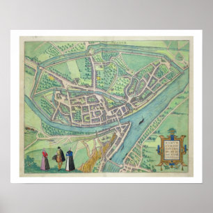 Karte von Namur, von "Civitates Orbis Terrarum" Poster