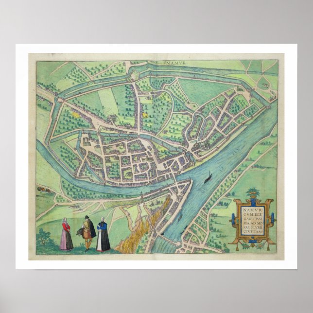 Karte von Namur, von "Civitates Orbis Terrarum" vo Poster (Vorne)