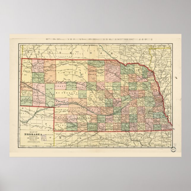 Karte von Nebraska (1902) Poster (Vorne)