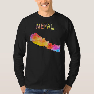 Karte von Nepal Nepal Farbenfrohe Landkarte Wasser T-Shirt