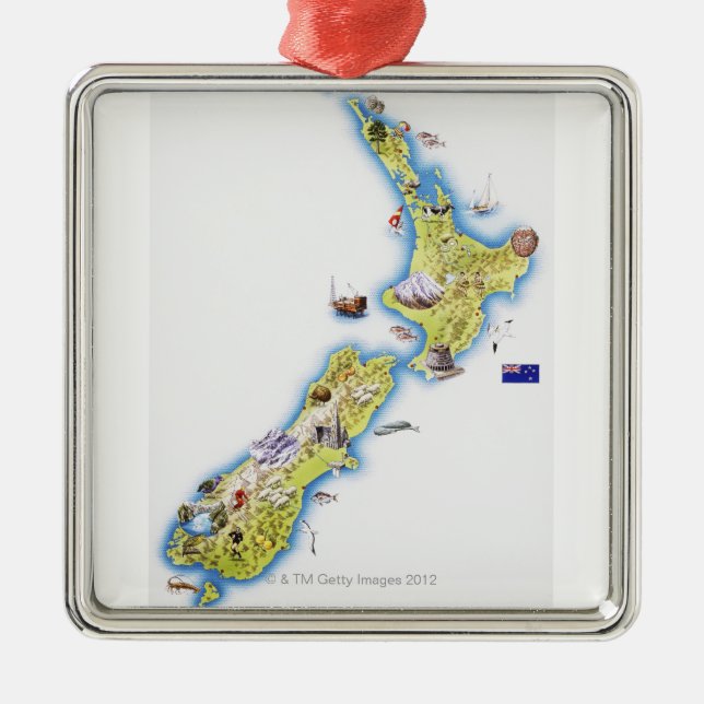 Karte von Neuseeland Silbernes Ornament (Vorne)