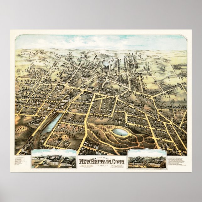 Karte von New Britain, Connecticut von 1875 Poster (Vorne)