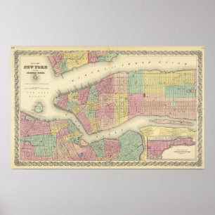 Karte von New York und von angrenzenden Städten Poster