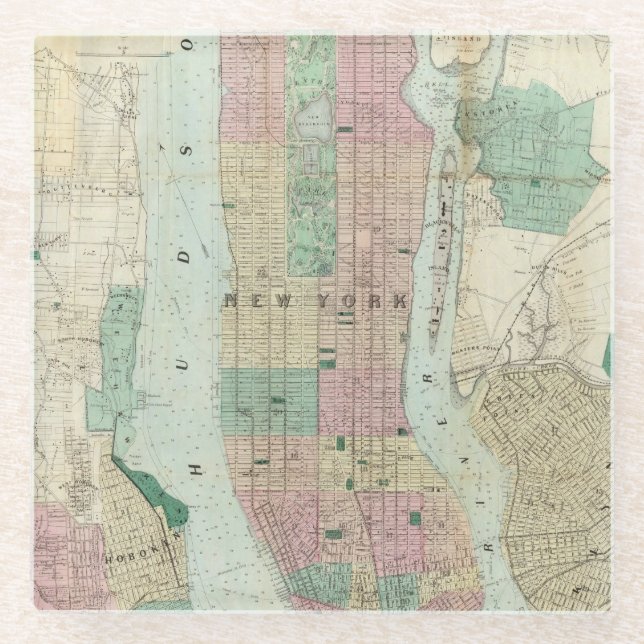 Karte von New York und von Nähe Glasuntersetzer (Vorderseite)