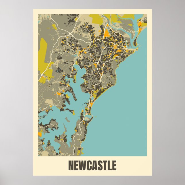 Karte von Newcastle, Australien Poster (Vorne)