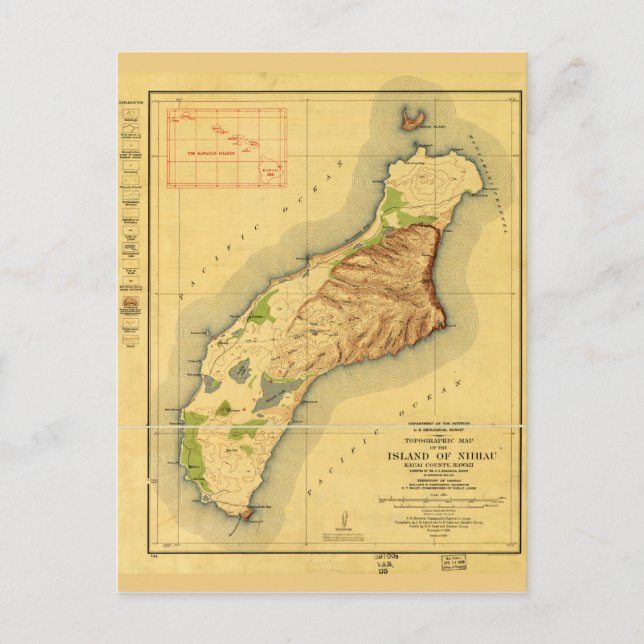 Karte von Niihau, Hawaiianische Insel (1929) (Vorderseite)