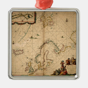 Karte von Nordeuropa Silbernes Ornament