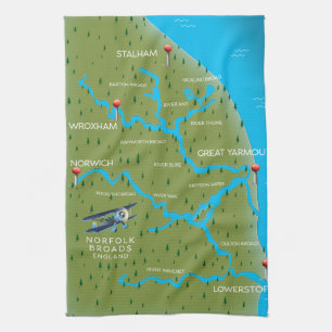 Karte von Norfolk Broads England. Geschirrtuch