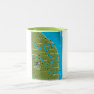 Karte von Norfolk Broads England. Zweifarbige Tasse