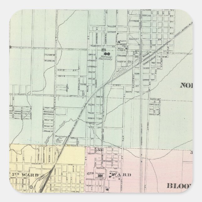 Karte von Normal, Bloomington Quadratischer Aufkleber (Vorderseite)