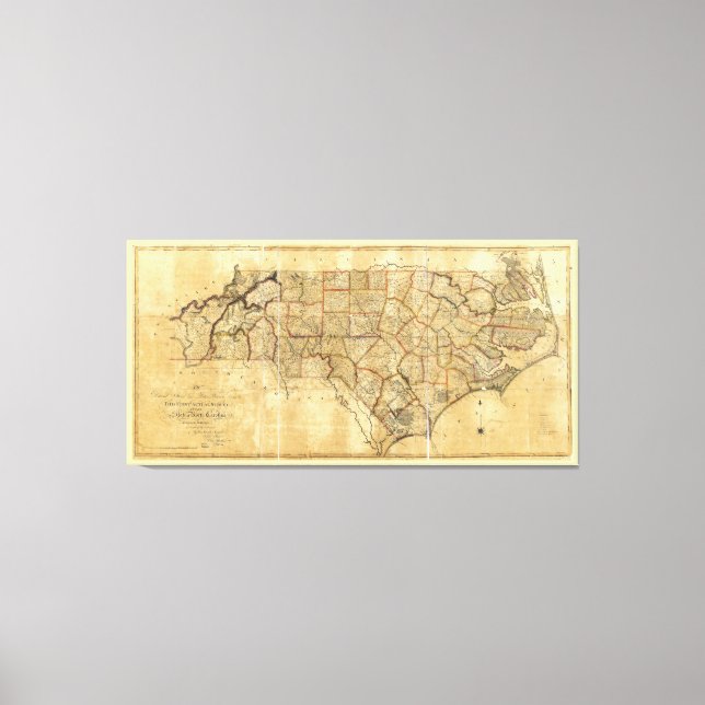 Karte von North Carolina (1808) Leinwanddruck (Vorderseite)