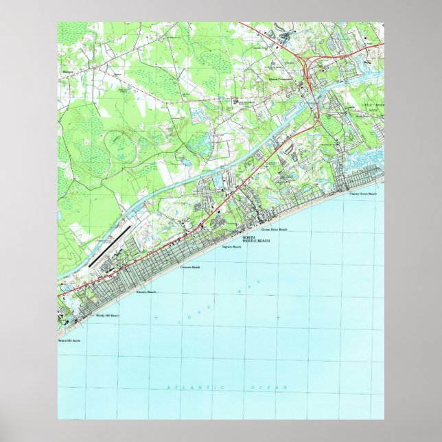 Karte von North Myrtle Beach South Carolina (1990) Poster (Vorne)