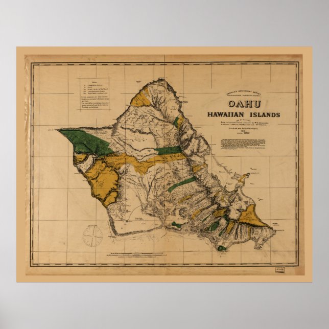 Karte von Oahu, Hawaiianische Insel (1881) Poster (Vorne)