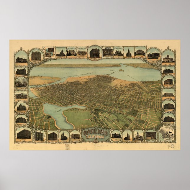 Karte von Oakland, Vogelperspektive, 1900 Poster (Vorne)