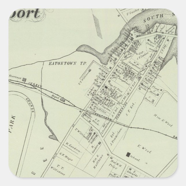 Karte von Oceanport, NJ Quadratischer Aufkleber (Vorderseite)
