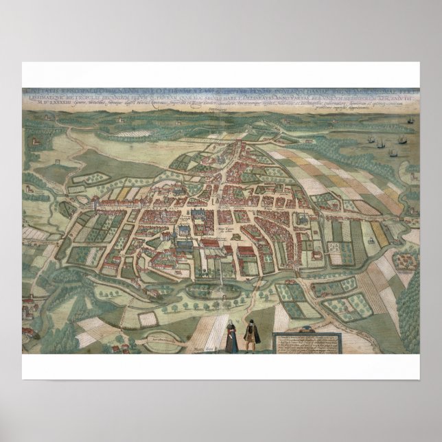 Karte von Odense, von "Civitates Orbis Terrarum" v Poster (Vorne)