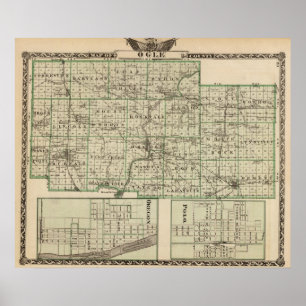 Karte von Ogle Landkreis, Polo und Oregon Poster
