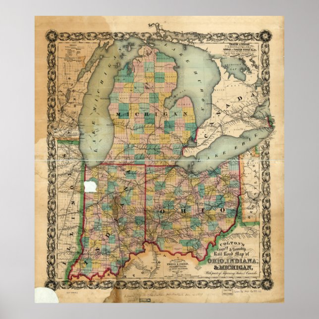 Karte von Ohio, Indiana & Michigan (1859) Poster (Vorne)