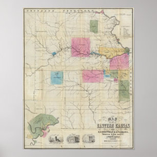 Karte von Ost-Kansas Poster