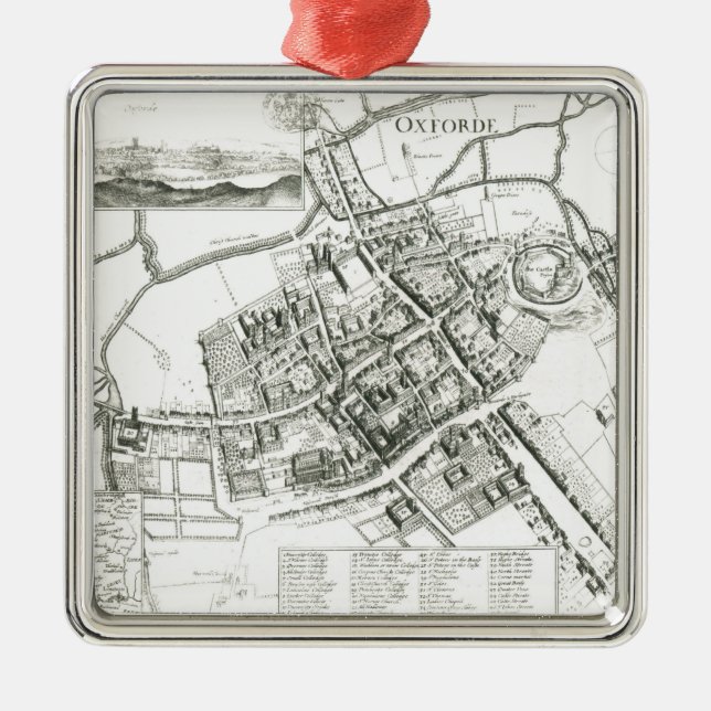 Karte von Oxford, 1643 Silbernes Ornament (Vorne)