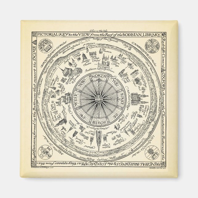 Karte von Oxford aus der Bodleian Library Magnet (Vorne)