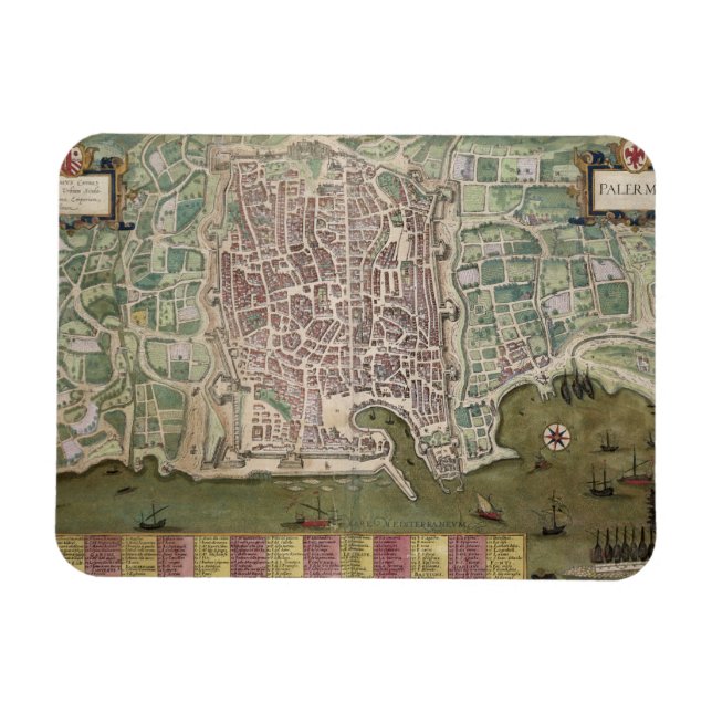 Karte von Palermo, von "Civitates Orbis Terrarum"  Magnet (Horizontal)