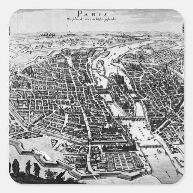 Karte von Paris, 1620 Quadratischer Aufkleber (Vorderseite)