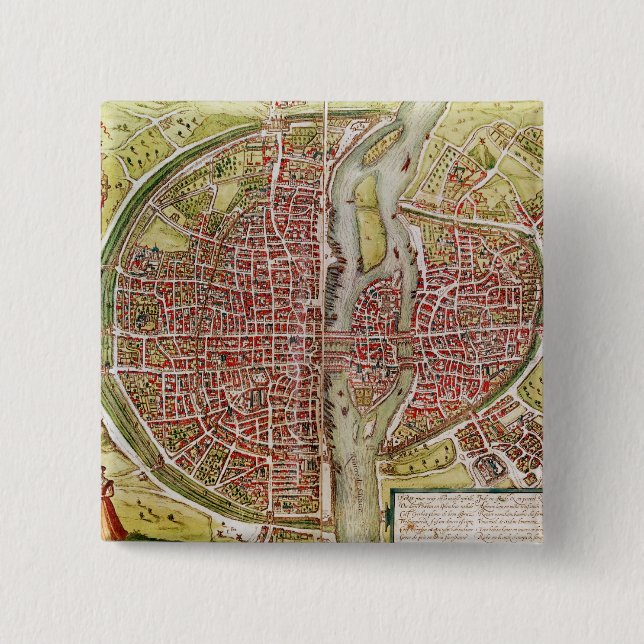 Karte von Paris von 'Civitates orbis terrarrum Button (Vorderseite)