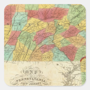 Karte von Pennsylvania New Jersey und Delaware Quadratischer Aufkleber
