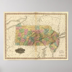 Karte von Pennsylvania und New Jersey Poster