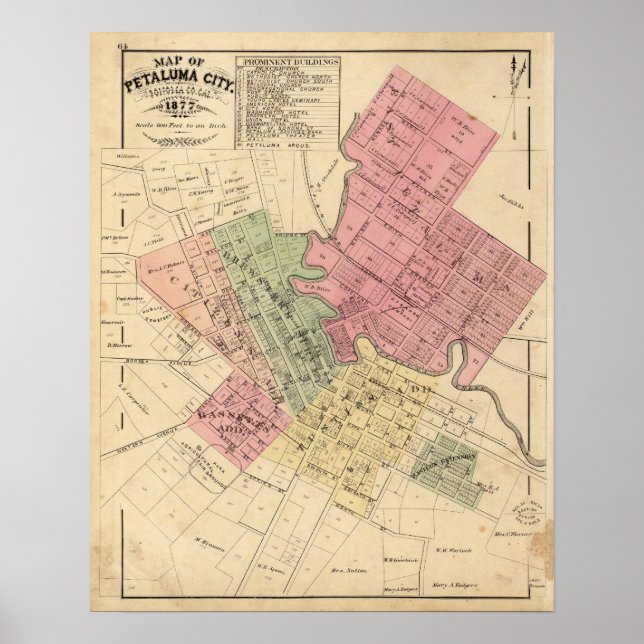 Karte von Petaluma Stadt 1877 Poster (Vorne)