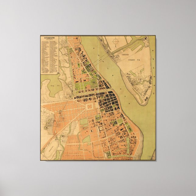 Karte von Phnom Penh, Kambodscha (ca. 1920) Leinwanddruck (Vorderseite)