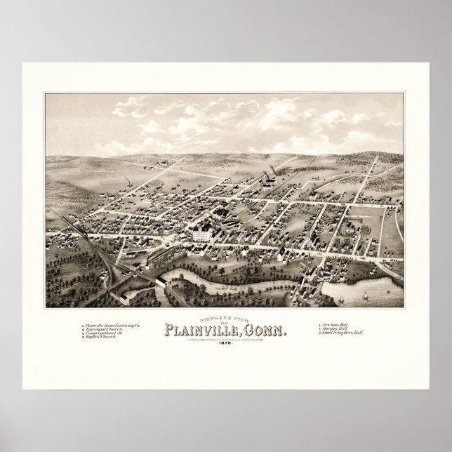 Karte von Plainville, CT von 1878 Poster (Vorne)