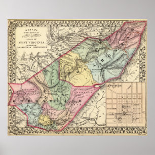 Karte von Pocohontas, Greenbrier Landkreise Poster
