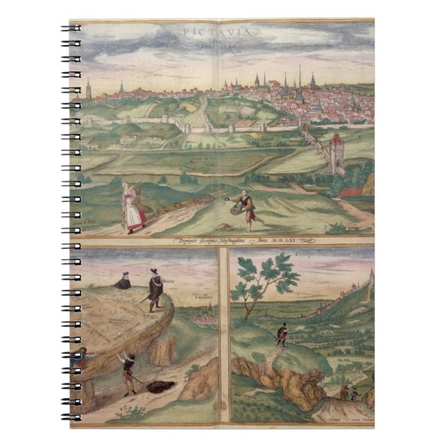 Karte von Poitiers, von "Civitates Orbis Terrarum" Notizblock (Vorderseite)