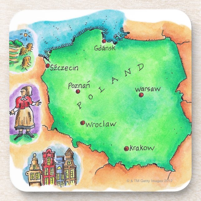 Karte von Polen Untersetzer (Vorderseite)