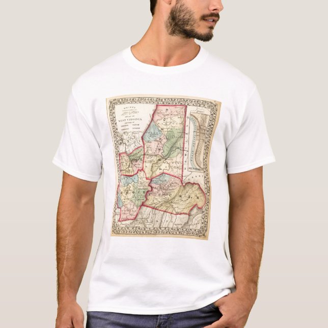 Karte von Preston, Taylor, Barbour, Tucker T-Shirt (Vorderseite)