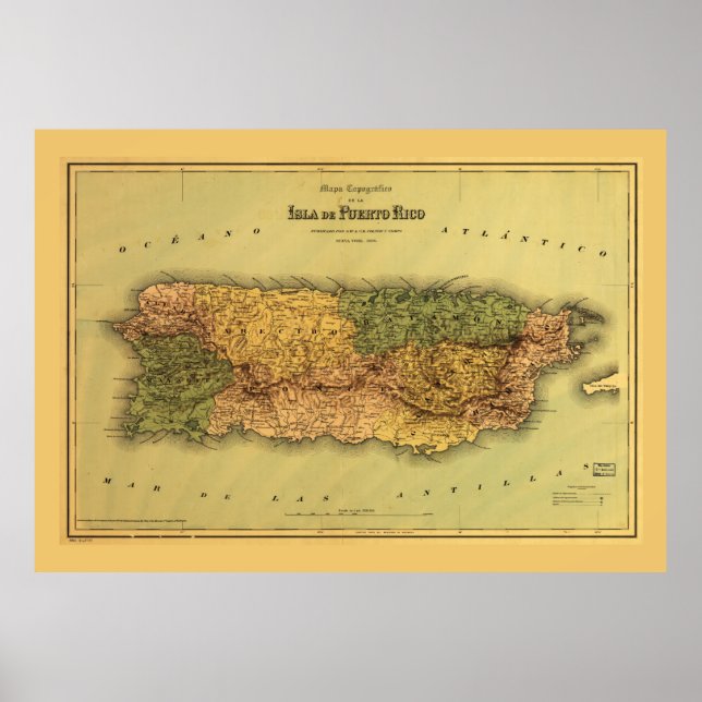 Karte von Puerto Rico (1886) Poster (Vorne)