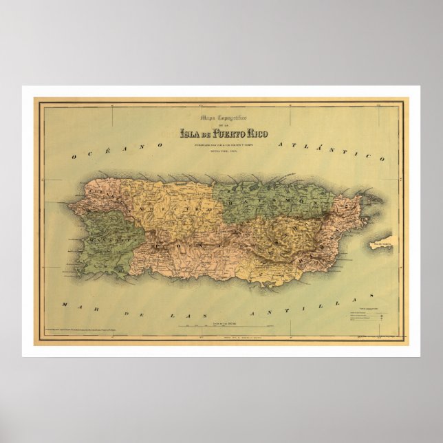 Karte von Puerto Rico durch Colton 1886 Poster (Vorne)